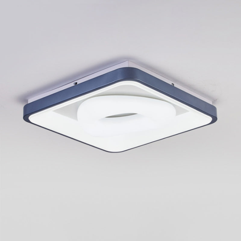Modern Acrylic Led Flush Mount Lamp With Blue - White Triangle Bubble And Circle Patterns - Square