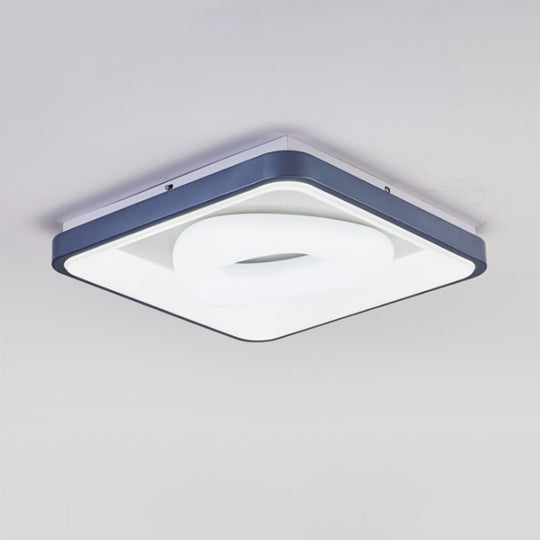 Modern Acrylic Led Flush Mount Lamp With Blue - White Triangle Bubble And Circle Patterns - Square