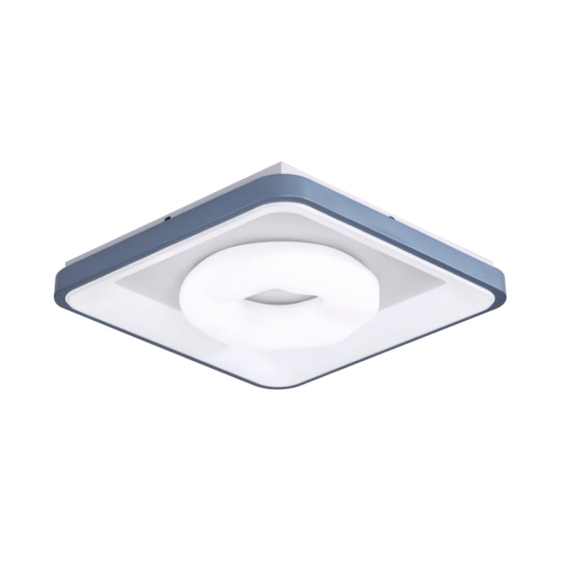 Modern Acrylic Led Flush Mount Lamp With Blue - White Triangle Bubble And Circle Patterns - Square