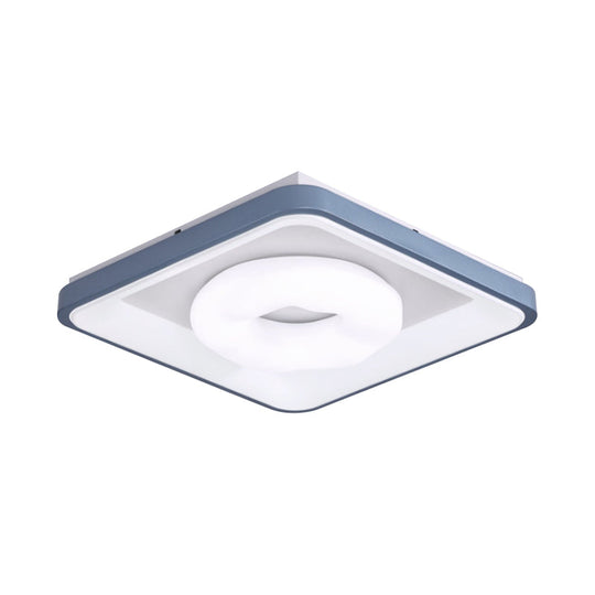 Modern Acrylic Led Flush Mount Lamp With Blue-White Triangle Bubble And Circle Patterns - Square