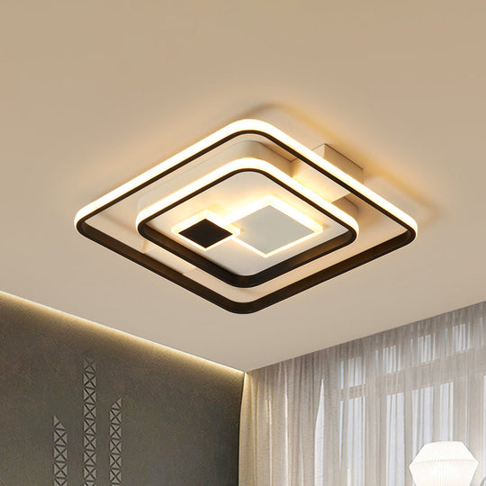 Checkered Acrylic Led Flush Mount Ceiling Light: Warm/White Black - White Modern Style