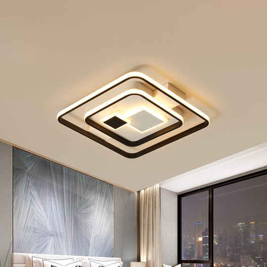 Checkered Acrylic Led Flush Mount Ceiling Light: Warm/White Black - White Modern Style