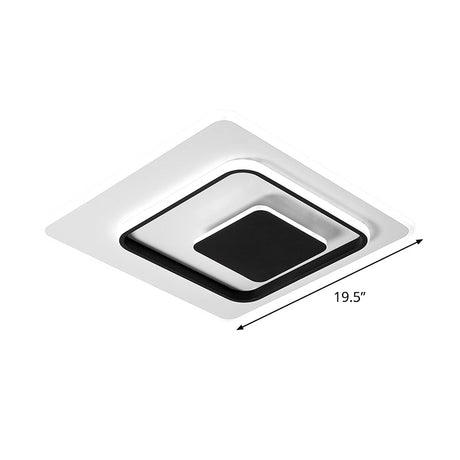 Ultra-Thin Triple Square Flush Light: Acrylic Black & White 16/19.5 Wide Led Ceiling Mount In