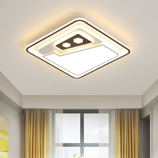Modern Led Ceiling Flushmount Lamp - Sleek White Square Flush Mounted With Acrylic Shade