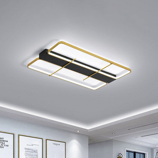 Modern Aluminum Rectangular Led Ceiling Light Fixture In Black And Gold Black-Gold / White