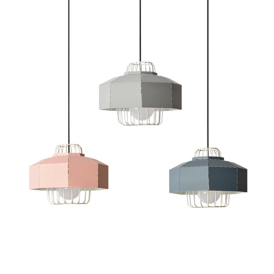 Macaron Faceted Barn Shaped Pendant Light - Iron 3 Heads Black Canopy Living Room Multi-Hanging
