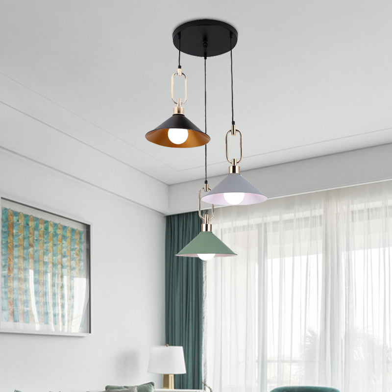 Multi-Light Macaron Pendant Lamp With Colorful Flare And Black Canopy