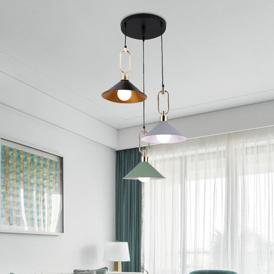 Multi-Light Macaron Pendant Lamp With Colorful Flare And Black Canopy