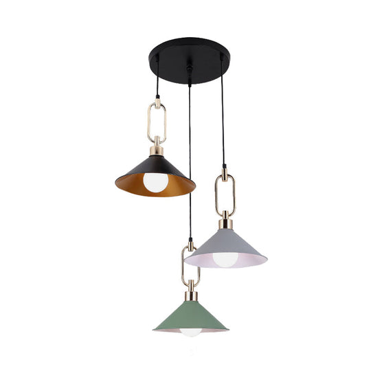 Multi-Light Macaron Pendant Lamp With Colorful Flare And Black Canopy