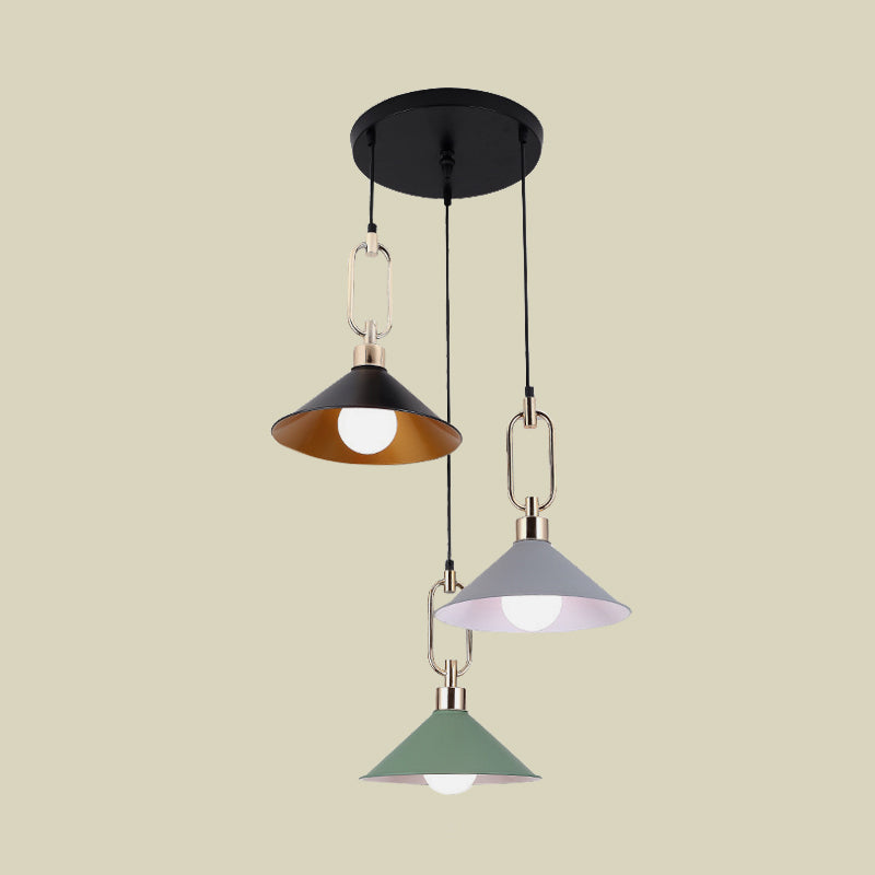 Multi-Light Macaron Pendant Lamp With Colorful Flare And Black Canopy