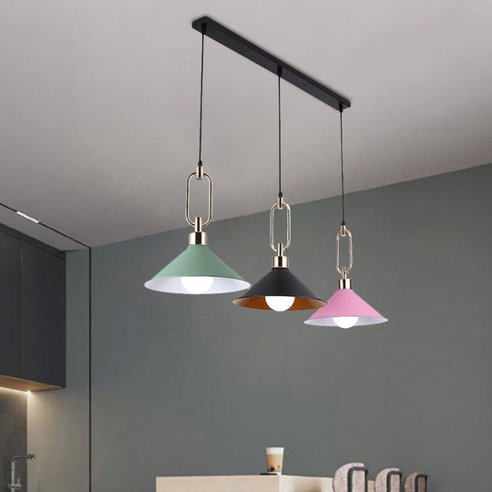 Multi-Light Macaron Pendant Lamp With Colorful Flare And Black Canopy