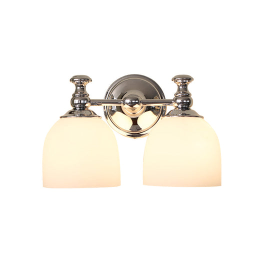 Milk White Glass Bell Wall Sconce: Traditional Indoor Lamp With 1/2-Bulb Chrome Mount