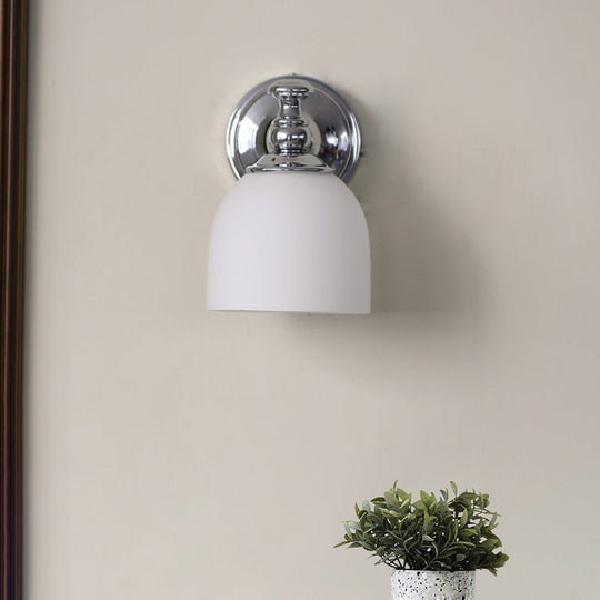 Milk White Glass Bell Wall Sconce: Traditional Indoor Lamp With 1/2-Bulb Chrome Mount