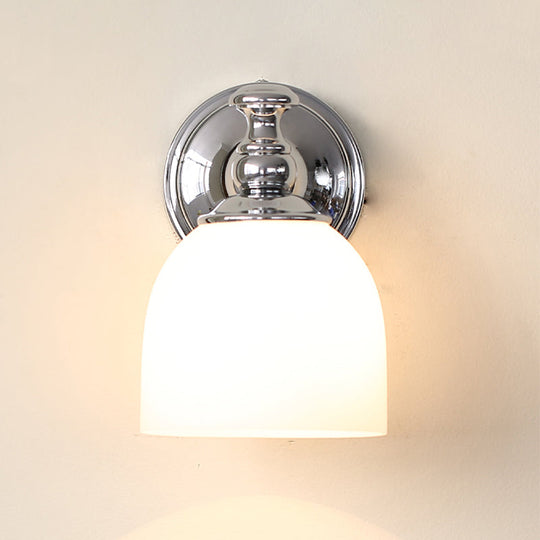 Milk White Glass Bell Wall Sconce: Traditional Indoor Lamp With 1/2-Bulb Chrome Mount
