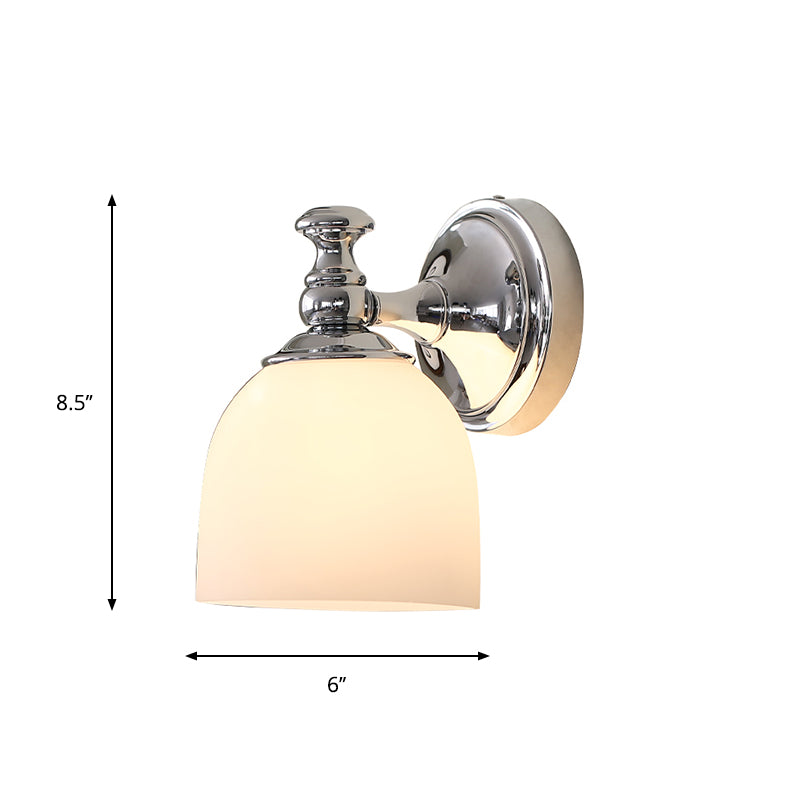 Milk White Glass Bell Wall Sconce: Traditional Indoor Lamp With 1/2-Bulb Chrome Mount