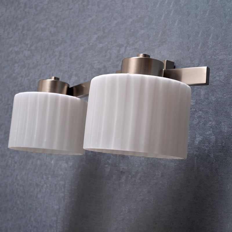 Modern White Ribbed Glass Nickel Sconce Light Fixture - 2-Head Wall Mounted Lamp
