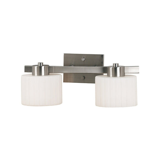 Modern White Ribbed Glass Nickel Sconce Light Fixture - 2-Head Wall Mounted Lamp