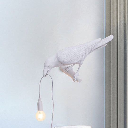Bird Shape Wall Mount Light - Country Style Resin Sconce Lamp (White/Black Finish) With 1 Bulb