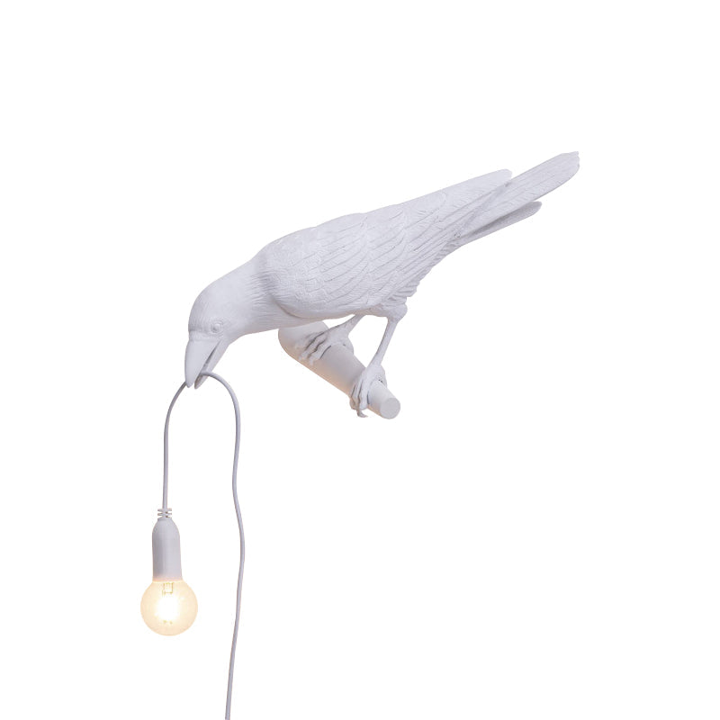 Bird Shape Wall Mount Light - Country Style Resin Sconce Lamp (White/Black Finish) With 1 Bulb