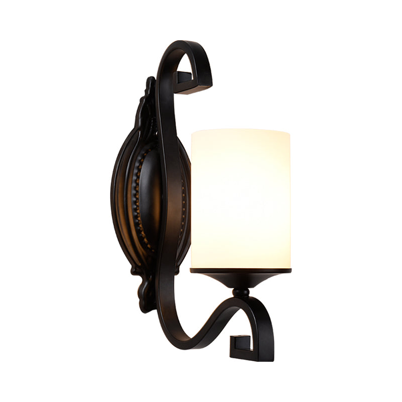 Farmhouse Glass Cylinder Indoor Sconce Wall Lamp - 1-Head Black Finish