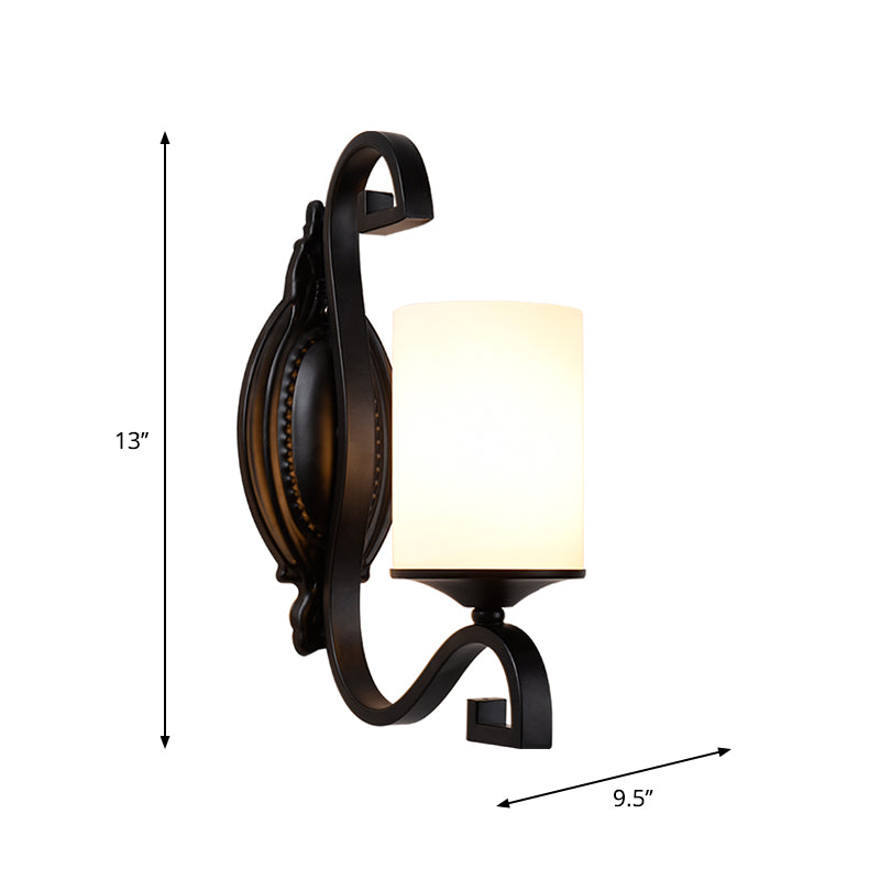 Farmhouse Glass Cylinder Indoor Sconce Wall Lamp - 1-Head Black Finish