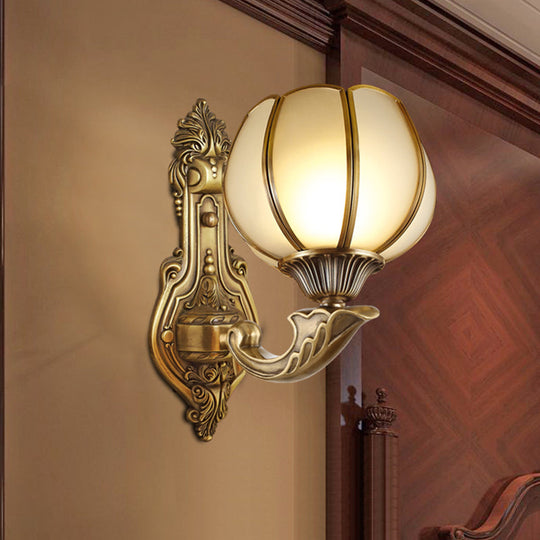 Brass Domed Colonial Wall Light With Textured Opal Glass - 1 Fixture