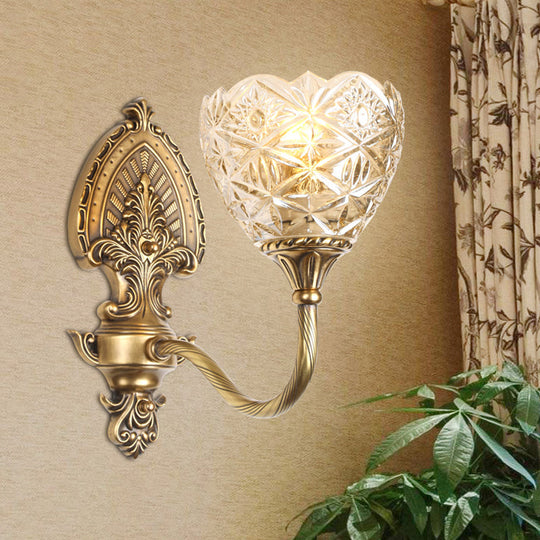 Brass Domed Colonial Wall Light With Textured Opal Glass - 1 Fixture