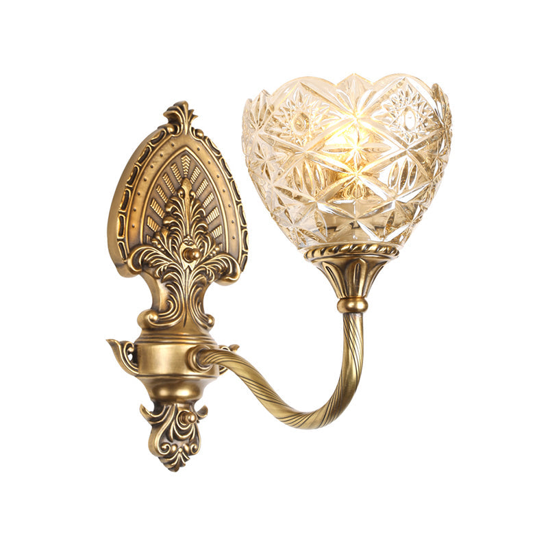 Brass Domed Colonial Wall Light With Textured Opal Glass - 1 Fixture