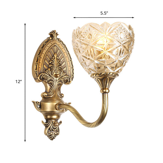 Brass Domed Colonial Wall Light With Textured Opal Glass - 1 Fixture