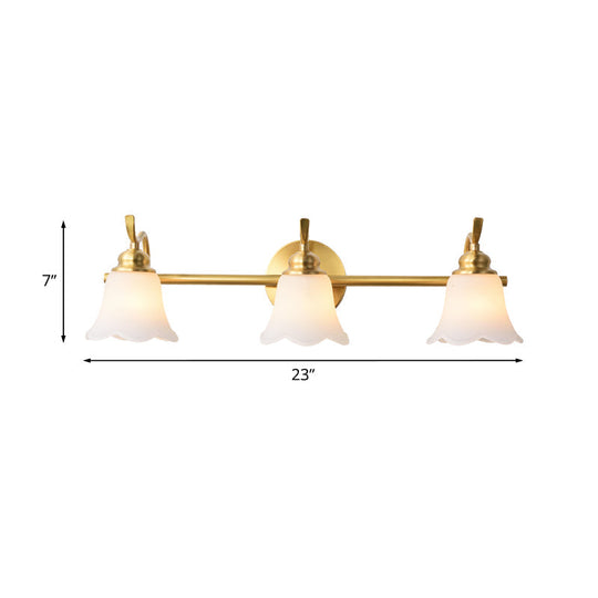 Traditional Brass Bathroom Wall Sconce With Flower Cream Glass Shade - 2/3 Bulbs Vanity Light