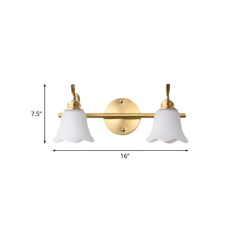 Traditional Brass Bathroom Wall Sconce With Flower Cream Glass Shade - 2/3 Bulbs Vanity Light