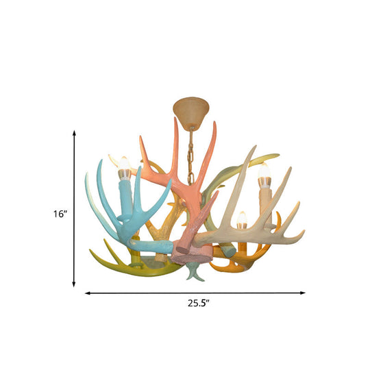 Antler Macaron Ceiling Chandelier - Resin 4/6 Bulbs Child Room Lighting In Blue-Pink-Yellow