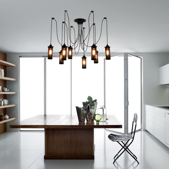 Vintage 3/8 Bulbs Pendant Light With Mesh Shade - Stylish Kitchen Ceiling Fixture In Black 8 /