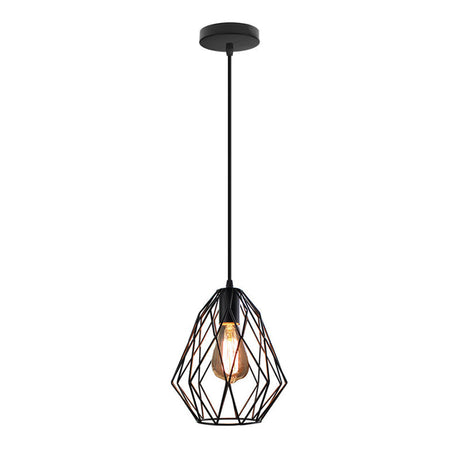 Industrial Diamond Cage Pendant Light In Black: 1-Light Fixture For Dining Room Ceiling