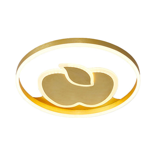Kids Style Super Thin Led Flush - Mount Ceiling Light With Fish/Apple Pattern In Gold - Acrylic