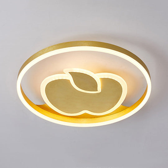 Kids Style Super Thin Led Flush-Mount Ceiling Light With Fish/Apple Pattern In Gold - Acrylic