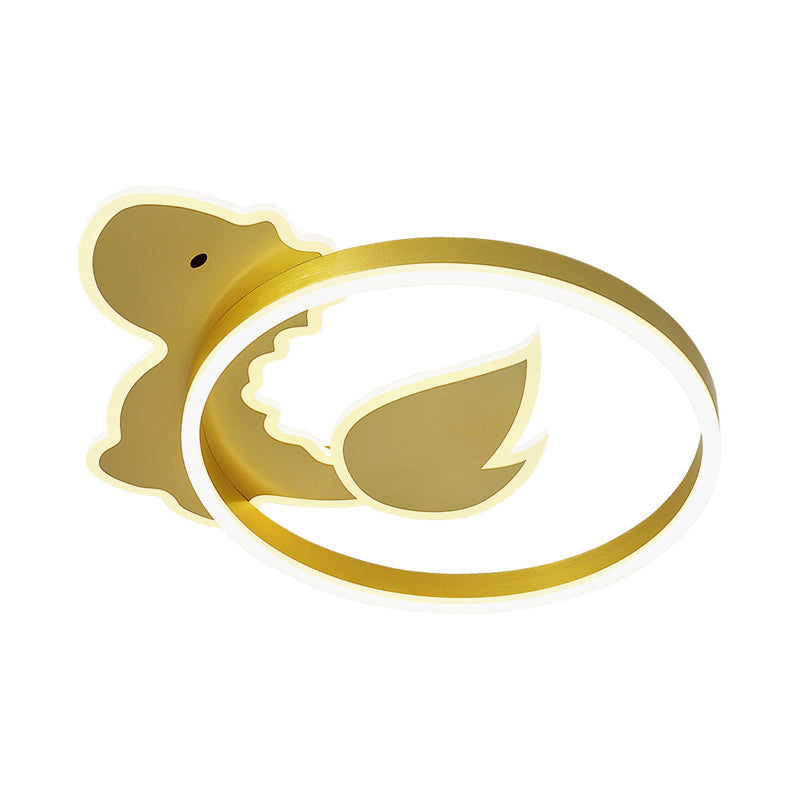Dinosaur Led Flush Mount Ceiling Lamp For Baby Room In Warm/White Light - Cartoon Acrylic Gold