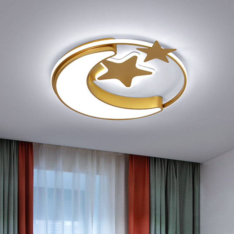 Contemporary Acrylic Flushmount Light For Kids Bedroom - Crescent And Star Design In Pink/Gold/Blue