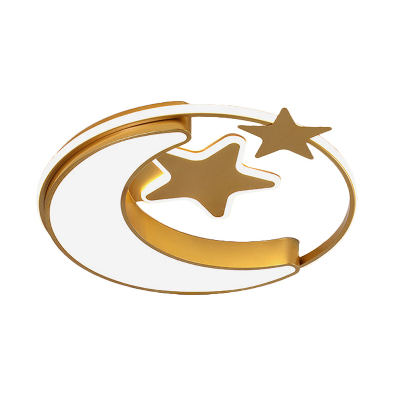 Contemporary Acrylic Flushmount Light For Kids Bedroom - Crescent And Star Design In Pink/Gold/Blue