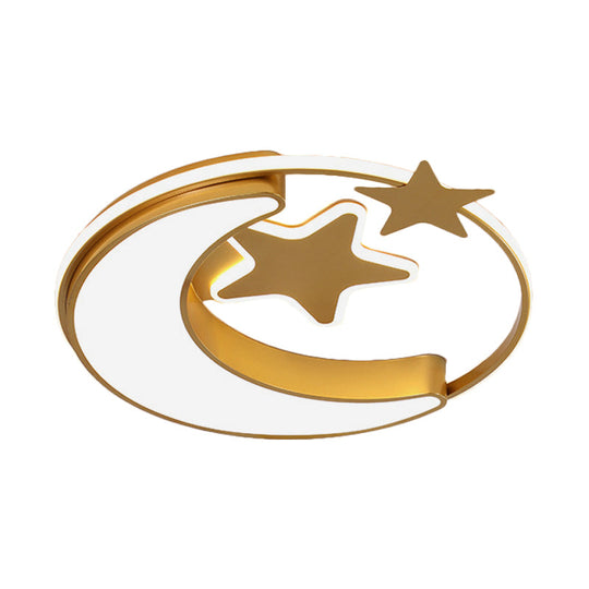 Contemporary Acrylic Flushmount Light For Kids Bedroom - Crescent And Star Design In Pink/Gold/Blue