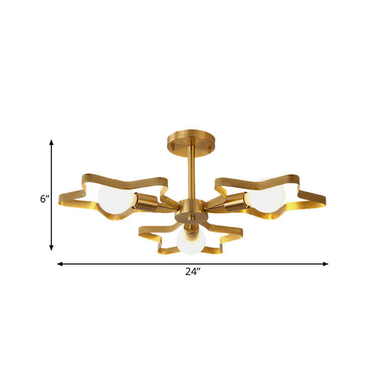 Kid Gold Pentagram Semi Flush Ceiling Light With Metal Frame - 3/4/5 - Head Flushmount