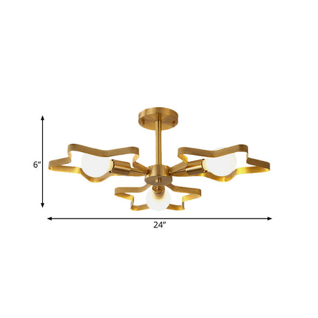 Kid Gold Pentagram Semi Flush Ceiling Light With Metal Frame - 3/4/5-Head Flushmount