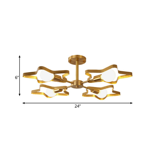 Kid Gold Pentagram Semi Flush Ceiling Light With Metal Frame - 3/4/5 - Head Flushmount