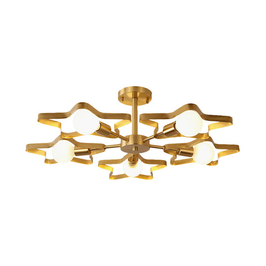 Kid Gold Pentagram Semi Flush Ceiling Light With Metal Frame - 3/4/5 - Head Flushmount