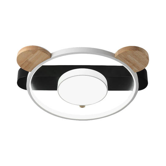 Bear Design Acrylic Led Ceiling Flush Light - Cartoon White/Green Wood Finish