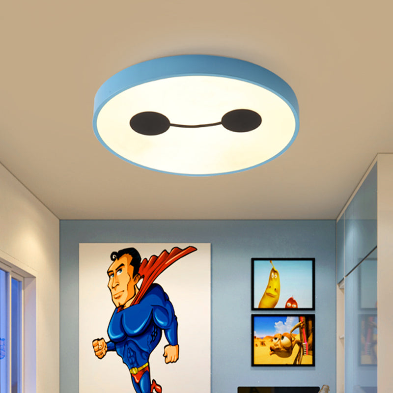 Cartoon Character Led Flush Mount Ceiling Light In Blue With Warm/White Lighting / White