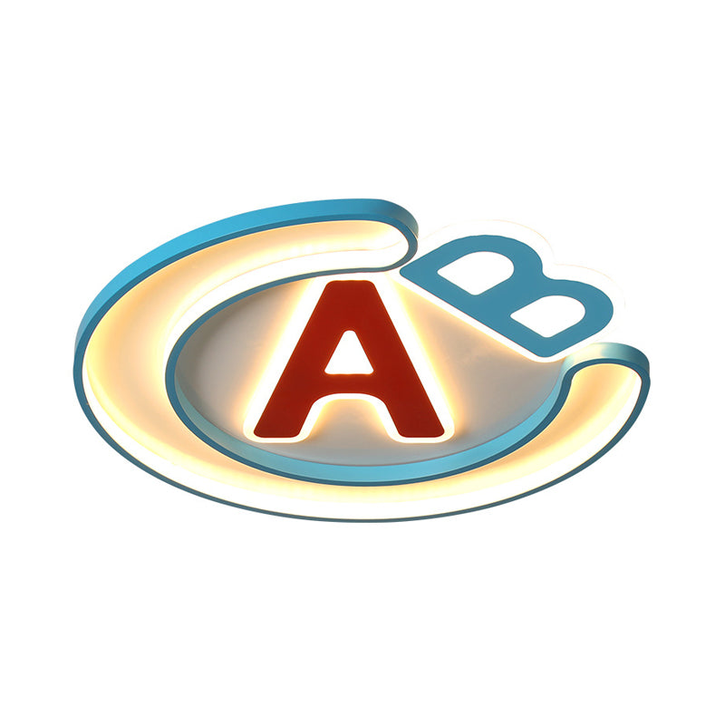 Super Thin English Letter Led Flush Mount Lighting For Kids’ Bedroom - Blue Warm/White Light