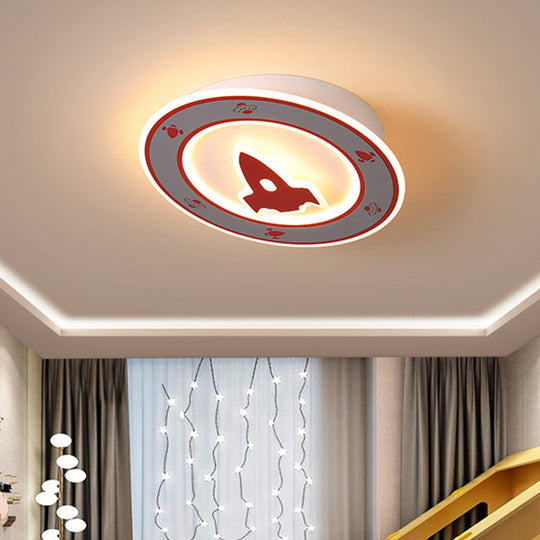 Rocket Led Ceiling Light For Boys Room - Acrylic Flush Mount Fixture In Blue/Red Red