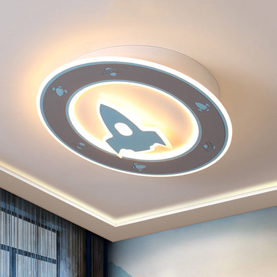 Rocket Led Ceiling Light For Boys Room - Acrylic Flush Mount Fixture In Blue/Red Blue