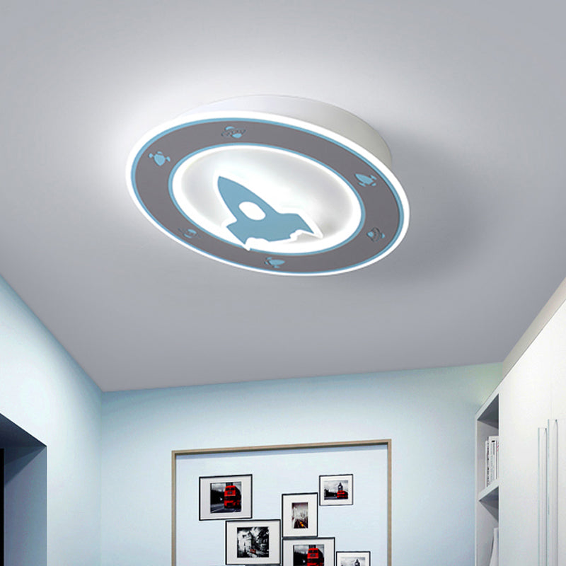 Rocket Led Ceiling Light For Boys’ Room - Acrylic Flush Mount Fixture In Blue/Red